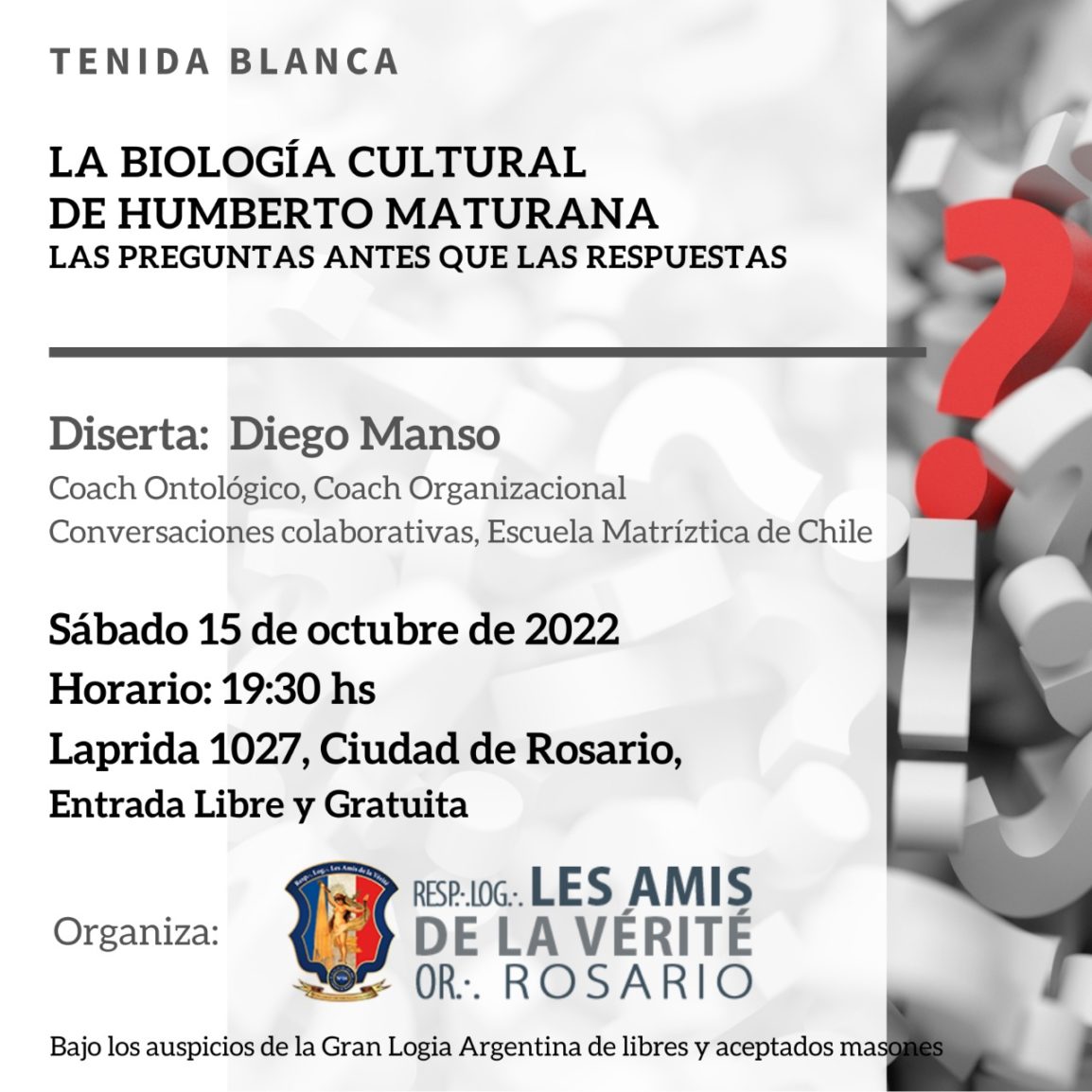 Afiche de la Tenida Blanca sobre la biología cultural de Humberto Maturana