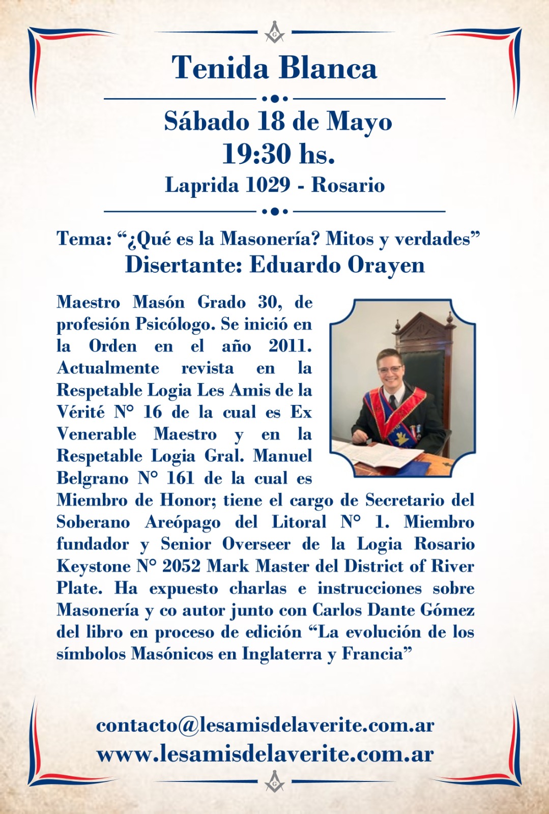 Afiche de la Tenida Blanca ¿Qué es la Masonería? Mitos y Verdades